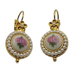 Vintage Romantic Floral Faux Pearl Rose Earrings Valentines Day